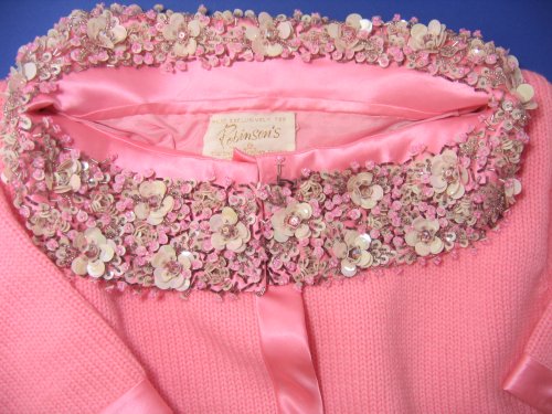 Vintage Pink Wool Beaded Sequin Sweater