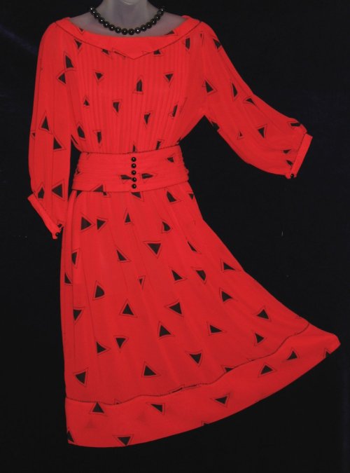 Albert Nipon Sheer Red Geometric Dress