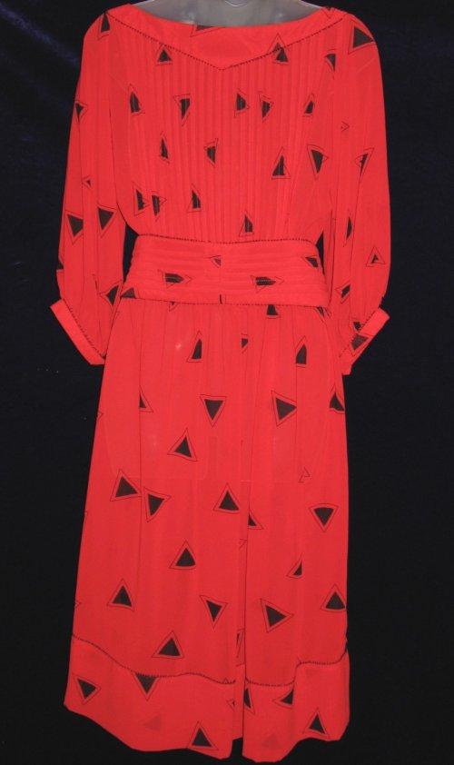 Albert Nipon Red Geometric Dress with Belt