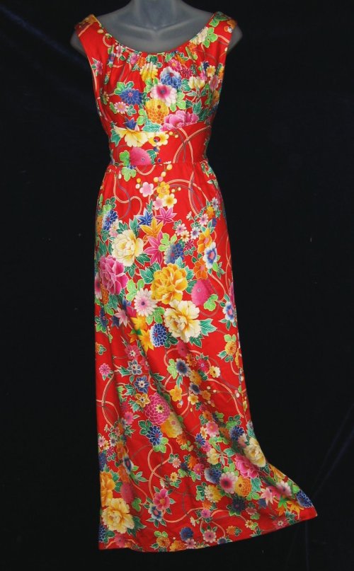 Andrade Vintage Floral Hawaiian Red Dress