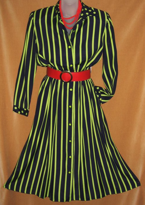 Leslie Fay Striped Polka Dot Shirt Dress