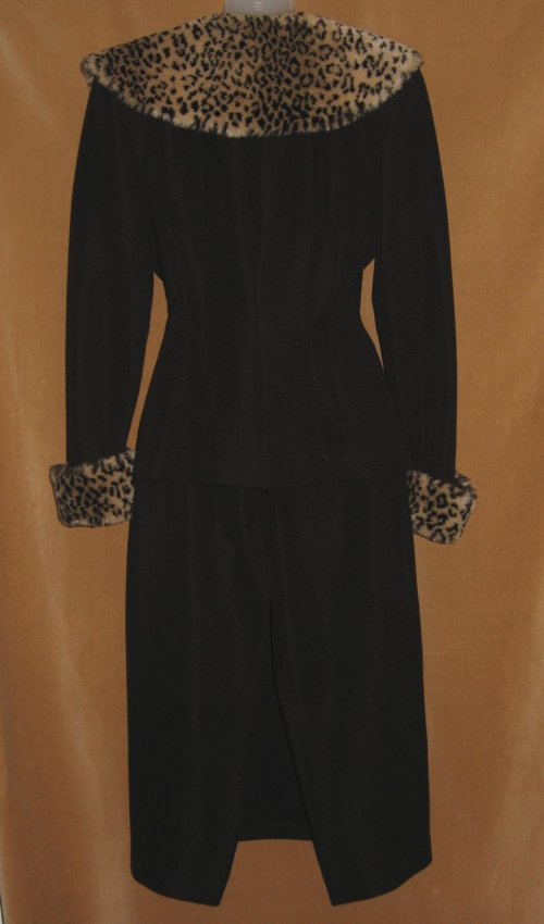 Vintage Joseph Ribkoff Faux Animal Print Black Suit