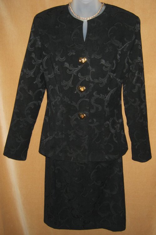 Joseph Ribkoff Black Suede Jacquard Heart Suit