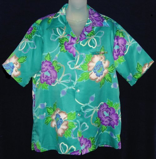 Pomare Hawaii Shirt Green Purple Floral