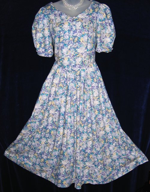 Laura Ashley Corset Dress at Classy Option - Vintage Floral Blue Roses