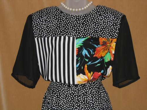 Floral Panel Stripes and Sheer Black Sleeves