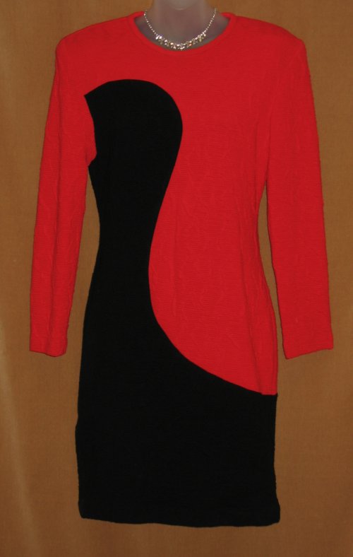 Joseph Ribkoff Red Black Wiggle Knit Dress