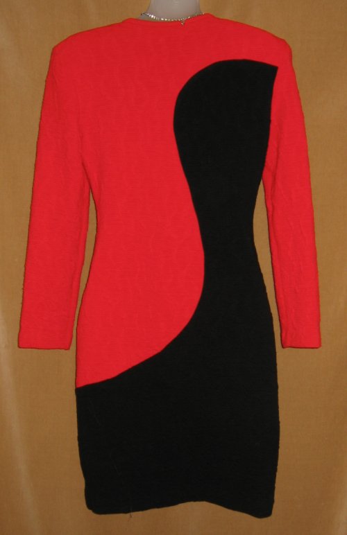 Joseph Ribkoff Red Black Wiggle Knit Dress Back View