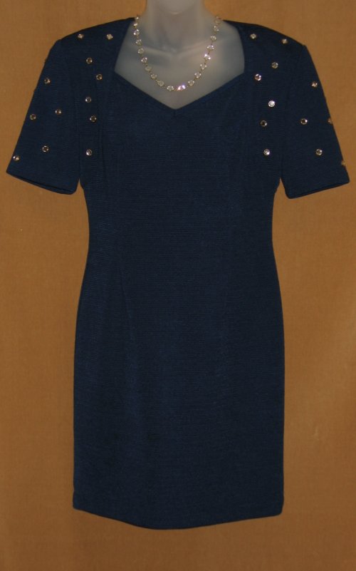 Joseph Ribkoff Petite Navy Rhinestone Wiggle Dress