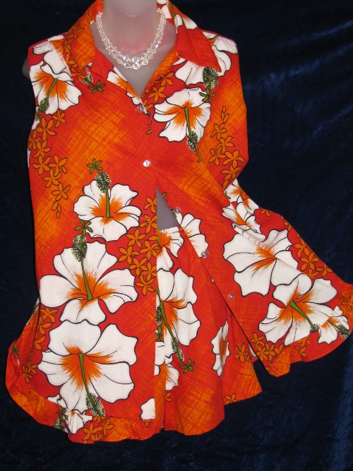 Hukilau Hawaii Cotton Barkcloth Orange Top Shorts