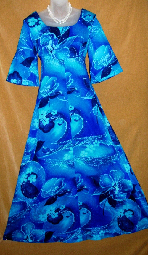 Mark Christopher Hawaiian Blue Barkcloth Dress