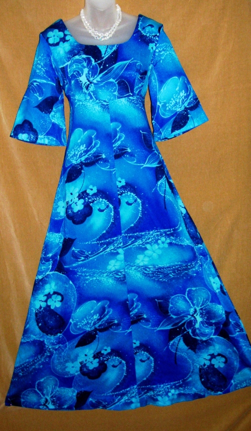 Mark Christopher Hawaiian Blue Barkcloth Dress