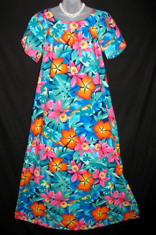 Hilo Hattie Multi Colored Orchids Hybiscus Palms Hawaiian Dress