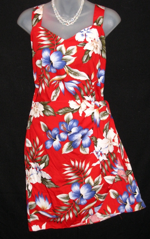 KY's Red Halter Wrap Floral Hawaiian Dress