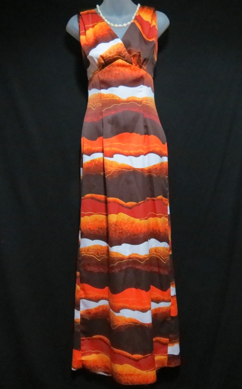 Hukilau Volcano Lava Earth Tone Pleated Hawaiian Dress