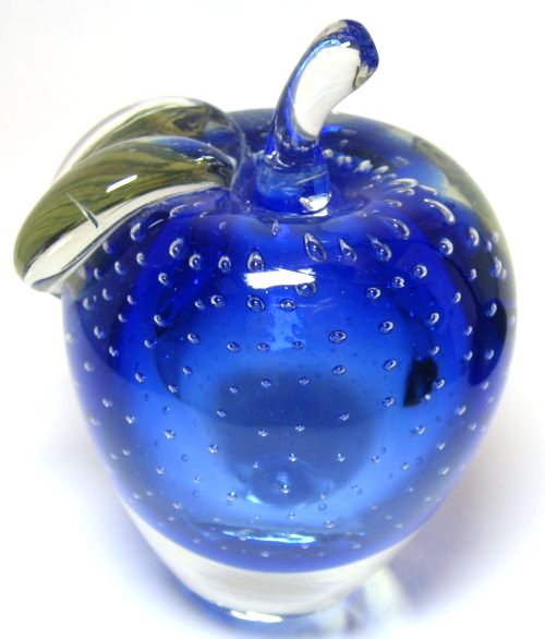 Controlled Bubble Blue Apple Paperweight