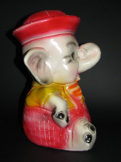 Vintage Elephant Chalkware Painted Piggy Bank