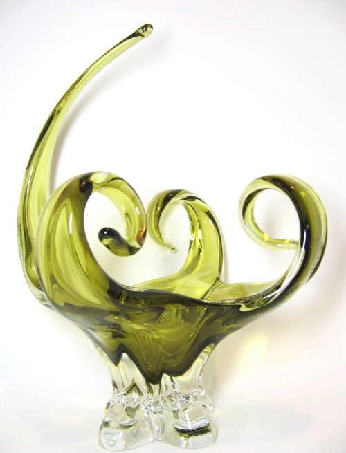 Chalet Art Glass Olive Green Centerpiece