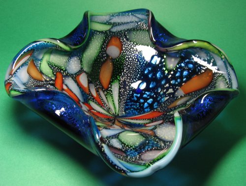 Murano Tutti Frutti Cobalt Blue Murrine Latticino AVEM Glass Bowl