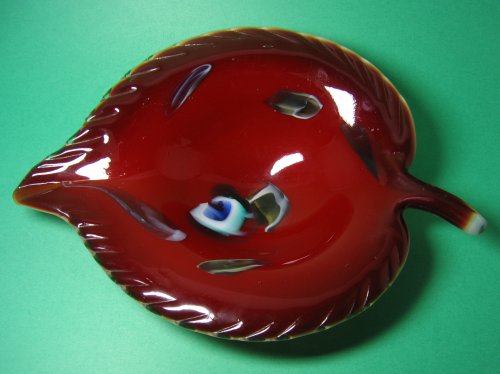 Murano Red Sommerso Leaf Dish Bowl