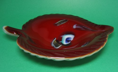 Murano Leaf Dish Bowl Fabulous Rich Colors