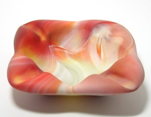 Slag Glass Red Orange Dish Ashtray