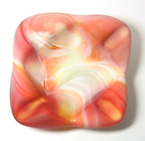 Slag Glass Red Orange Dish