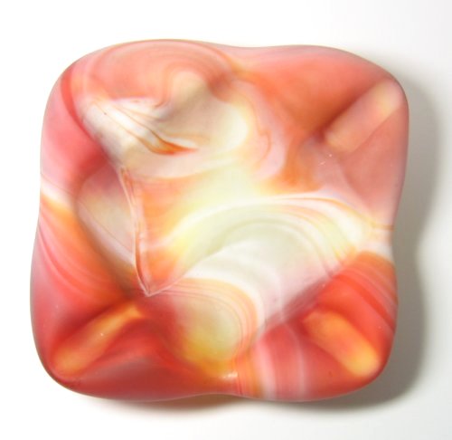 Slag Glass Red Orange Dish