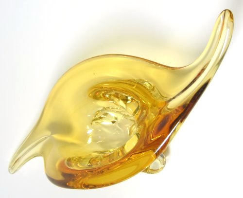 Amber Gold Raised Console Dish Art Glass