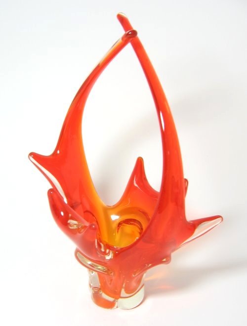 FABULOUS Flame Red Small Arched Console Art Glass