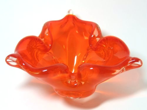 Orange Red Wavy Sommerso Art Glass Dish