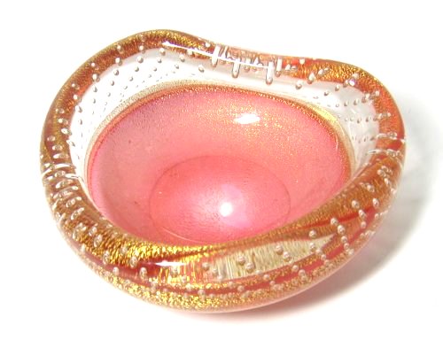 Murano Cranberry Red Controlled Bubble Folded Bowl