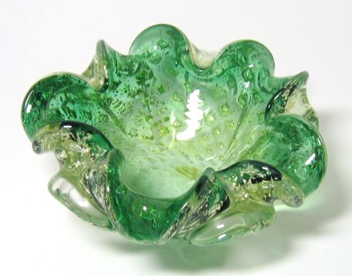 Murano Seguso Emerald Green Cased Petal Bowl