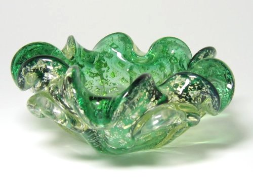 Murano Emerald Green Cased Silver Gold Flecked Bubble Bowl