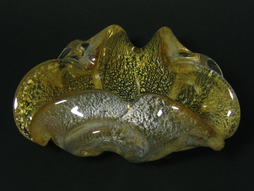 Murano Amber Cased Silver Leaf Flower Bowl