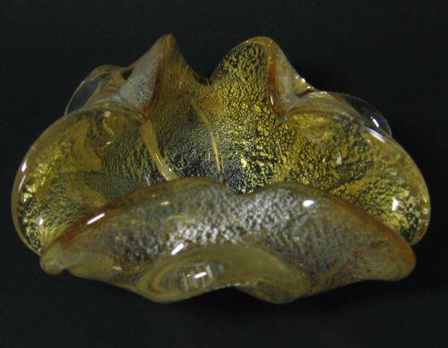 Seguso Amber Cased Silver Leaf Flower Bowl