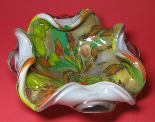 Murano AVEM Tutti Frutti Green Orange Bronze Glass Bowl