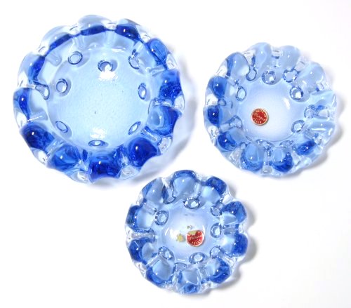 Set of Three Murano Italy Blue Wave Nesting Bowls