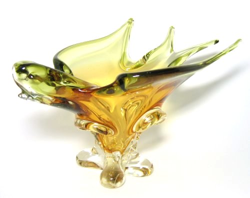Canadian Lorraine Glass Gold Olive Free Form Bird
