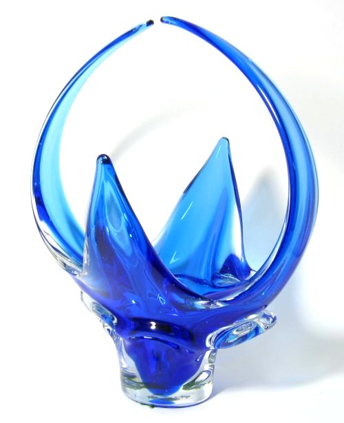 Blue Art Glass Wide Arched
