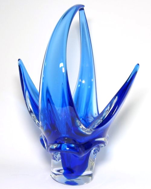 Blue Art Glass Wide Arched Long Arms - Swirl Pull Folds