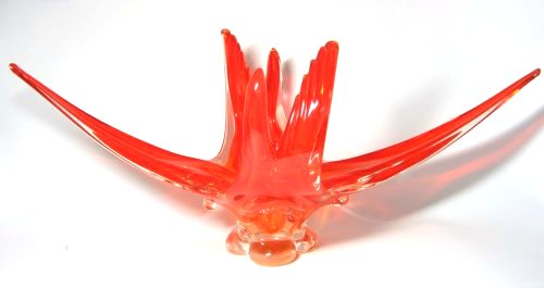 Canadian Art Glass Fire Red Orange Console