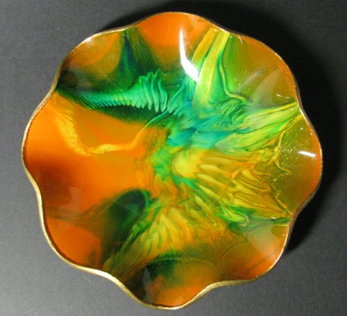 Seetusee Glass Hot Nebula Green Orange Wavy Dish
