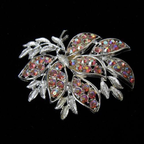 AB Rhinestone Leaves Brooch