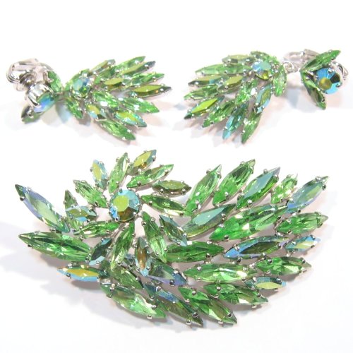 Sherman Green Brooch and Earrings