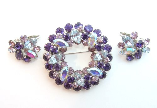 Sherman Purple Brooch and Earrings