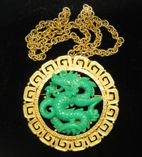 Hattie Carnegie Dragon Pin with Chain