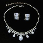 Vintage Blue Rhinestone Necklace and Earring Set