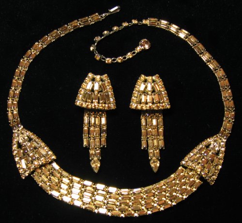 Sherman Rhinestone Deco Necklace and Earrings