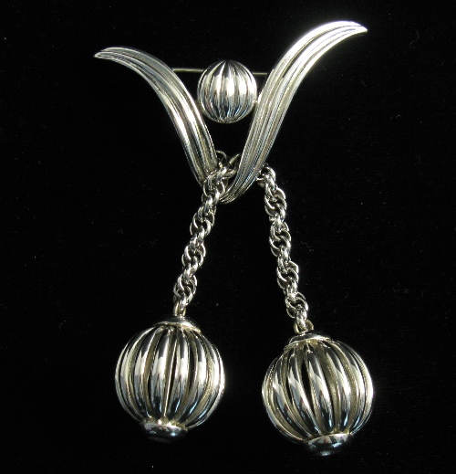 Vintage Monet Silvertone Dangling Brooch